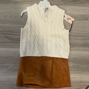 Sincerely Jules Girl two piece sweater vest and faux suede skirt set size 10/12
